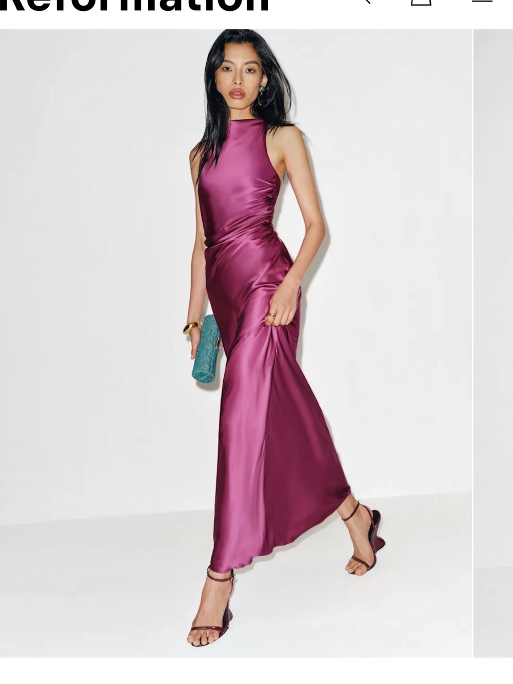 Reformation Satin Halter Maxi Dress in Plum